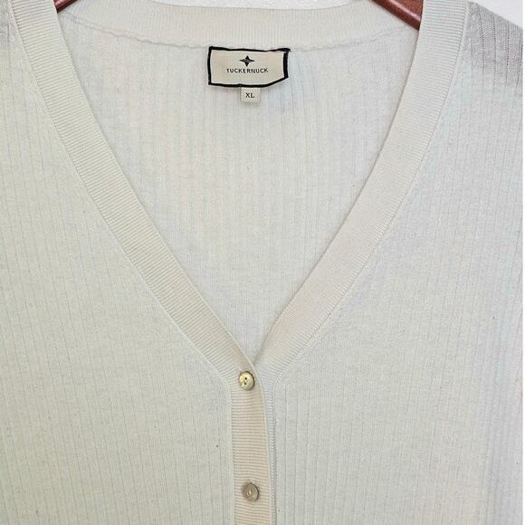 Tuckernuck Cream White Ribbed Henley 3/4 Sleeve Knit Sweater - Picture 7 of 8